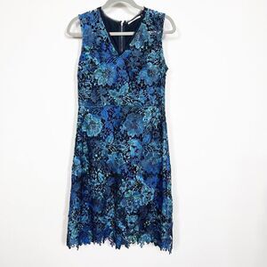 Tahari dress Womens 4 Blue Floral Fully Lined Sleeveless ahift Mini Dress  New
